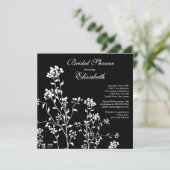 Mod Floral Bridal Dusche Einladung Schwarz-weiß (Stehend Vorderseite)
