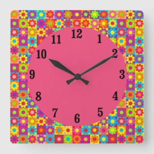 Mod Flower Power Quadratische Wanduhr