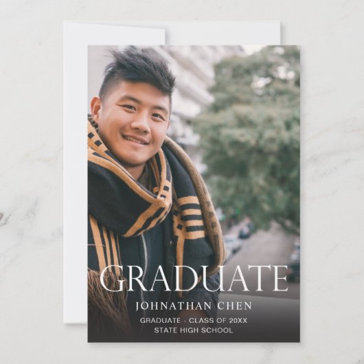 Mod Foto Graduation Party Vertikal Dunkel Einladung (Vorderseite)