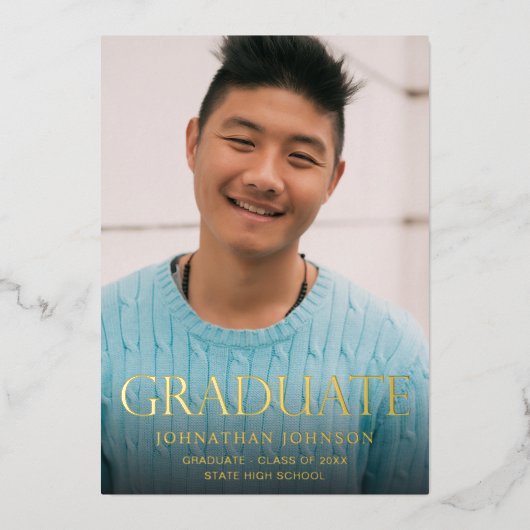 Mod Foto Graduation Party Vertikal Folieneinladung (Vorderseite)