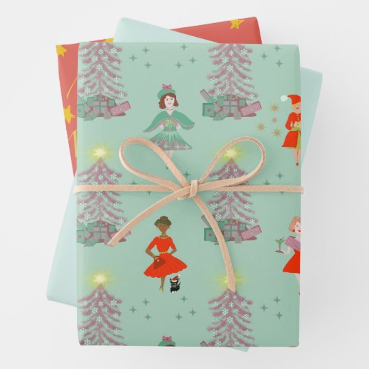 Mod-Frauen aus der Mitte des Jahrhunderts retrendi Geschenkpapier Set (Beispiel)