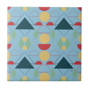 Mod Geometric Blue Keramik Tile Fliese