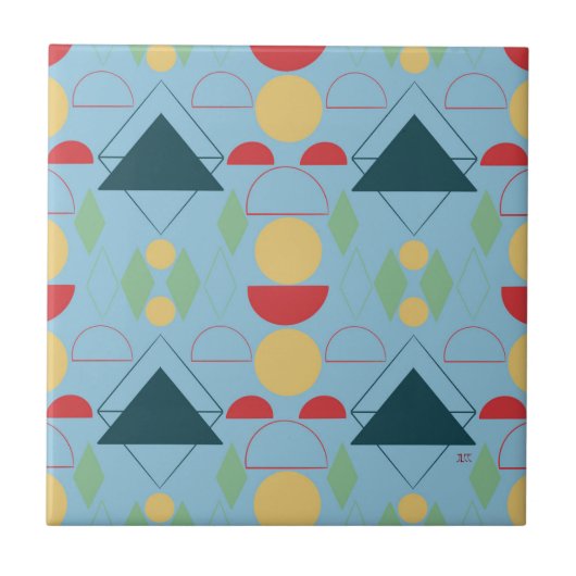 Mod Geometric Blue Keramik Tile Fliese (Vorderseite)