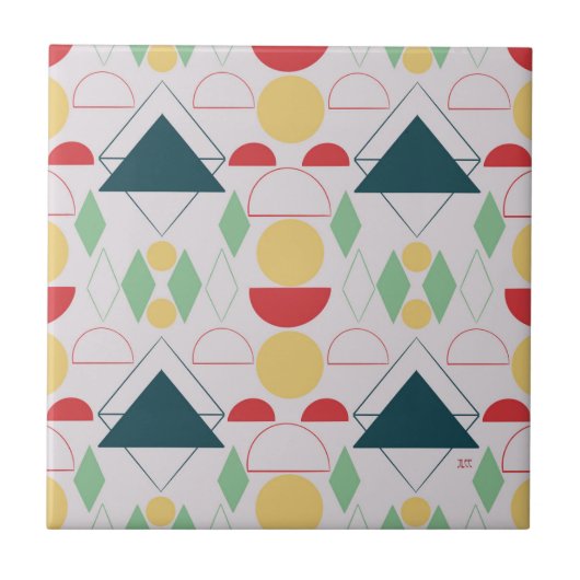 Mod Geometric Grau Keramik Tile Fliese (Vorderseite)