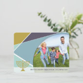 Mod Geometric Hanukkah Menorah Foto Holiday Party Einladung (Stehend Vorderseite)