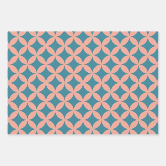 Mod Geometric Retro Modern Blue Mitte des Jahrhund Geschenkpapier Set (Vorderseite 3)