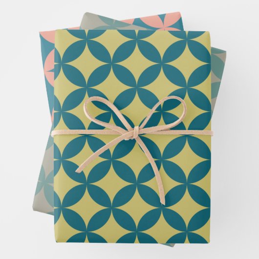 Mod Geometric Retro Modern Blue Mitte des Jahrhund Geschenkpapier Set (Beispiel)