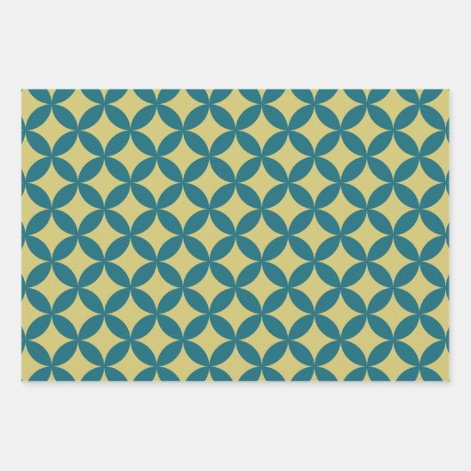 Mod Geometric Retro Modern Blue Mitte des Jahrhund Geschenkpapier Set (Vorderseite)