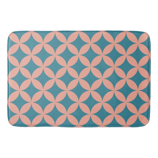 Mod Geometric Retro Modern Blue Peach aus dem Mitt Badematte (Vorderseite)