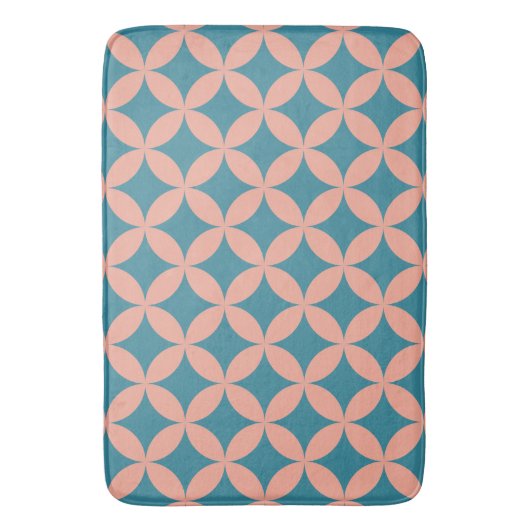 Mod Geometric Retro Modern Blue Peach aus dem Mitt Badematte (Vorderseite Vertikal)