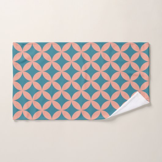 Mod Geometric Retro Modern Peach Blue Mitte des Ja Badhandtuch Set (Handtuch)