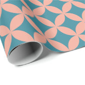 Mod Geometric Retro Modern Peach Blue Mitte des Ja Geschenkpapier (Rolleneckpunkt)