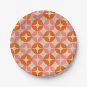 Mod Geometrisches Muster in Rosa und Orange Mitte Pappteller (Vorderseite)