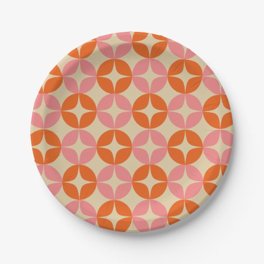 Mod Geometrisches Muster in Rosa und Orange Mitte Pappteller (Vorderseite)
