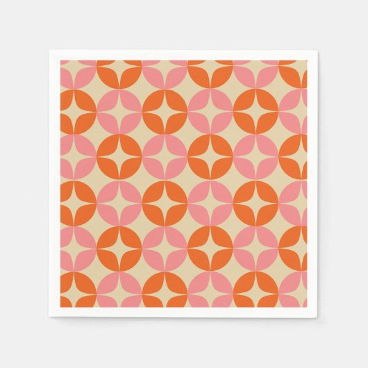 Mod Geometrisches Muster in Rosa und Orange Mitte Serviette (Vorderseite)