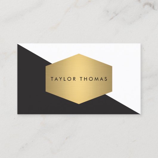 Mod Geometrisches Schwarz-Weiß-Design mit Gold Visitenkarte (Vorderseite)