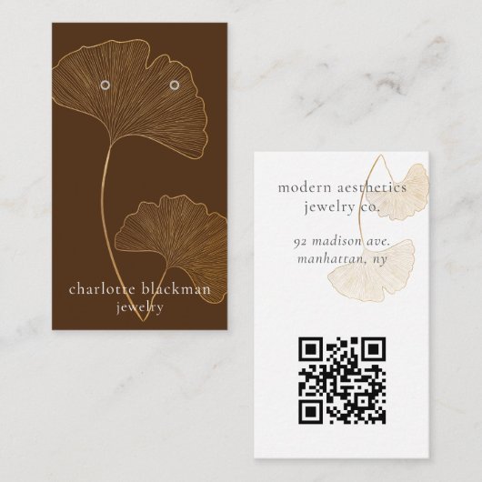 Mod Gingko Leaf QR-Code mit brauner Grafikkarte Visitenkarte (Vorne/Hinten)