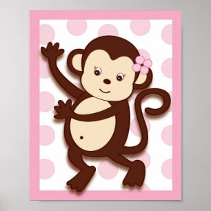 Mod Girl Monkey Dots Kinderzimmer Kunst, Dichtung Poster