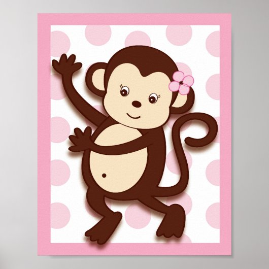 Mod Girl Monkey Dots Kinderzimmer Kunst, Dichtung  Poster (Vorne)