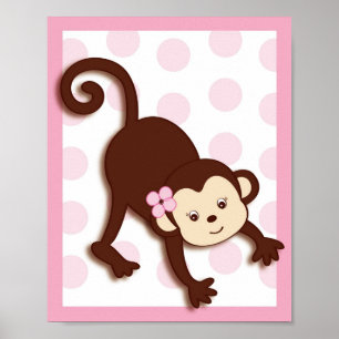 Mod Girl Monkey Dots Kinderzimmer Kunst, Dichtung Poster
