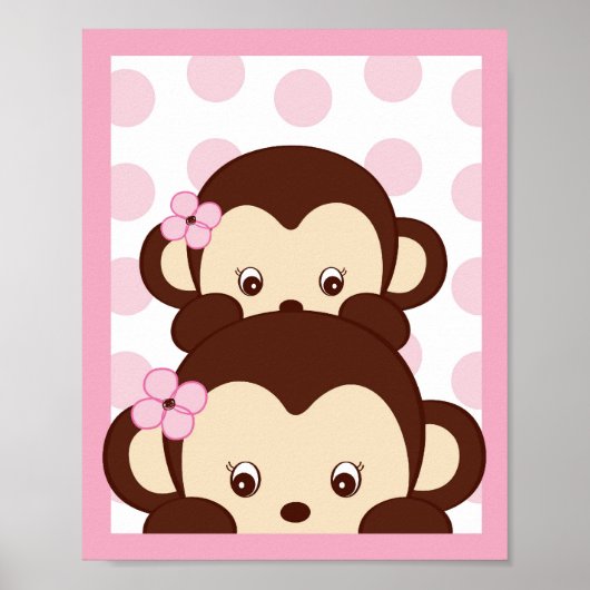 Mod Girl Monkey Dots Kinderzimmer Kunst, Dichtung  Poster (Vorne)
