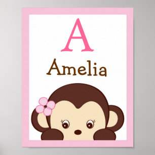 Mod Girl Monkey Kinderzimmer Mauer Name Poster