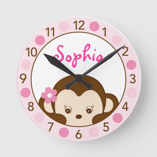 Mod Girl Monkey Personalisiert Kinderzimmer Wall C Runde Wanduhr (Vorderseite)