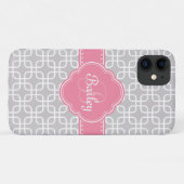 Mod Graues Muster Pink Quatrefolienmonogramm Case-Mate iPhone Hülle (Rückseite (Horizontal))