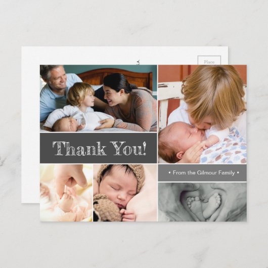 Mod Gray Vielen Dank, dass Sie das zweite Baby-Fot Ankündigungspostkarte (Vorne/Hinten)