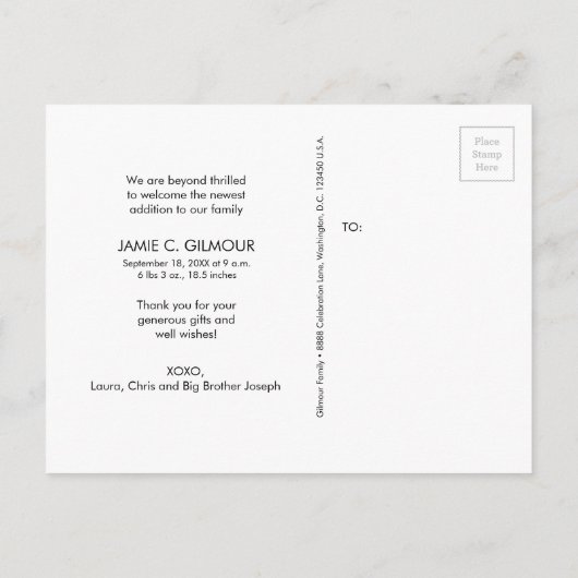 Mod Gray Vielen Dank, dass Sie das zweite Baby-Fot Ankündigungspostkarte (Rückseite)