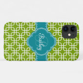 Mod Green Muster Aquamarin Quatrefolienmonogramm Case-Mate iPhone Hülle (Rückseite (Horizontal))