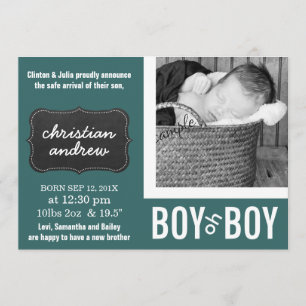 Mod Green und Chalkboard New Baby Birth Ankündigung