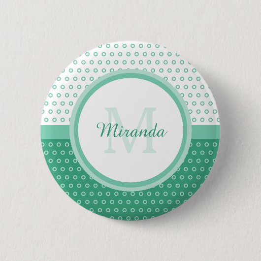 Mod Green und White Polka Dots Monogramm mit Name Button (Vorderseite)
