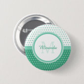 Mod Green und White Polka Dots Monogramm mit Name Button (Vorne & Hinten)
