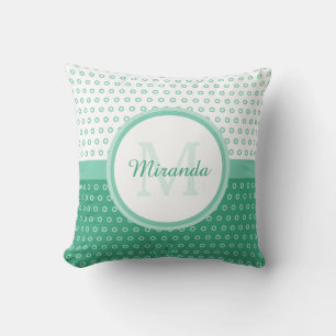 Mod Green und White Polka Dots Monogramm mit Name Kissen