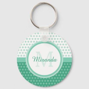 Mod Green und White Polka Dots Monogramm mit Name Schlüsselanhänger