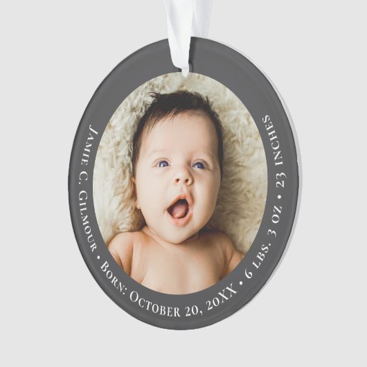 Mod Grey Baby's First Christmas 1 photo Birth date Ornament (Vorderseite)
