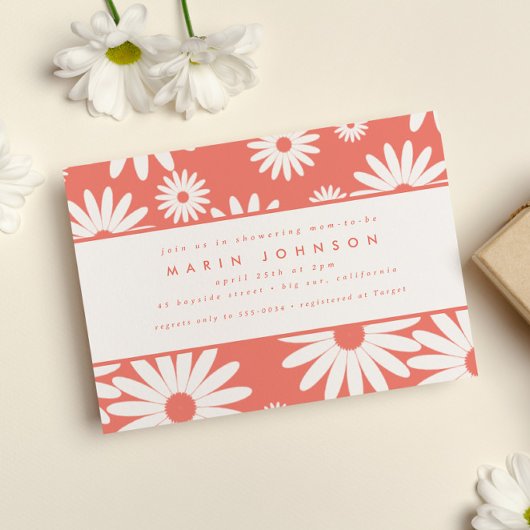 Mod Groovy Happy Daisy Hippie Pink Baby Shower Einladung