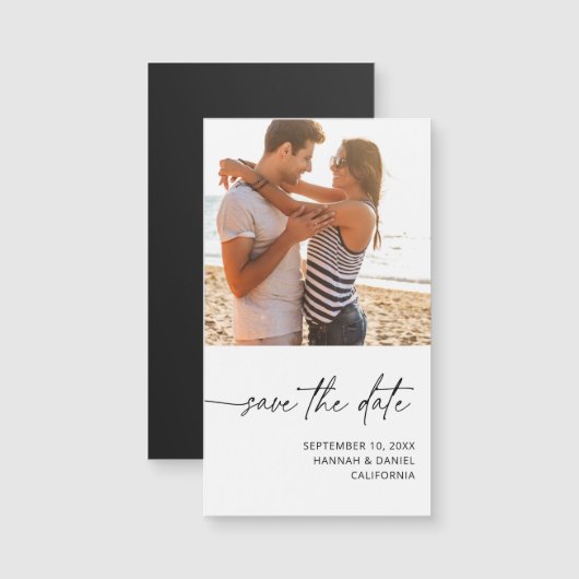 Mod Handwriting Foto W Save the Date Magnet SM (Vorne/Hinten)
