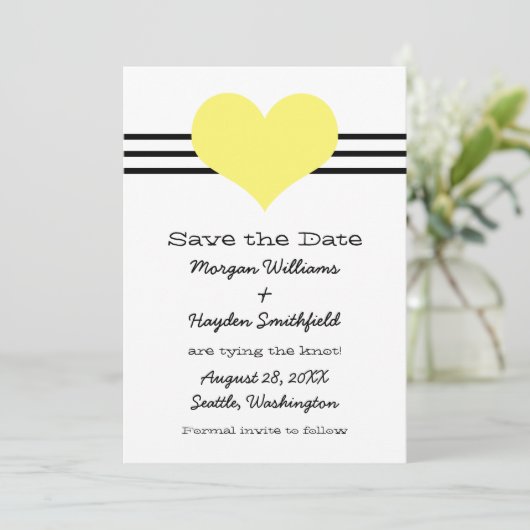 Mod Heart Save the Date einladen, gelb (Stehend Vorderseite)
