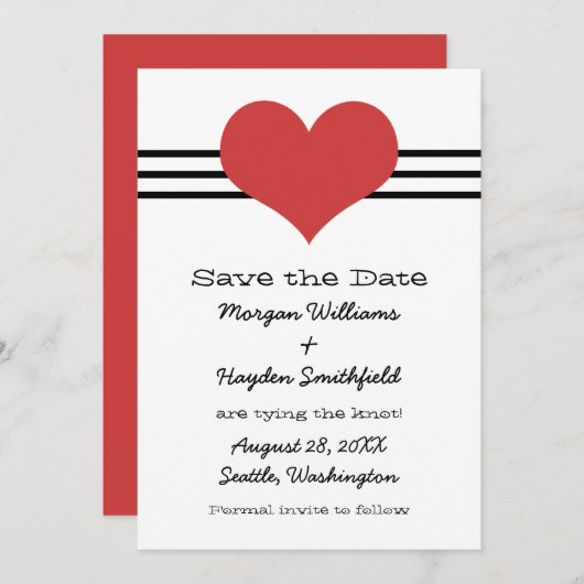 Mod Heart Save the Date einladen, Rot (Vorne/Hinten)
