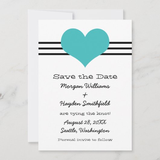Mod Heart Save the Date Invite, Aqua (Vorderseite)