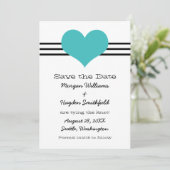 Mod Heart Save the Date Invite, Aqua (Stehend Vorderseite)