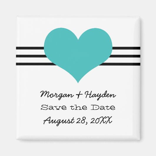 Mod Heart Save the Date Magnet, Aqua Magnet (Vorne)