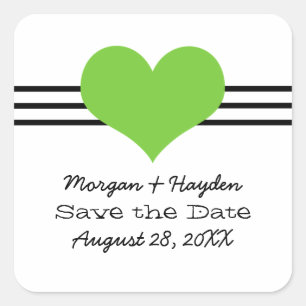 Mod Heart Save the Date Stickers, grün Quadratischer Aufkleber