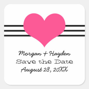 Mod Heart Save the Date Stickers, rosa Quadratischer Aufkleber