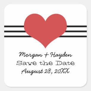 Mod Heart Save the Date Stickers, Rot Quadratischer Aufkleber