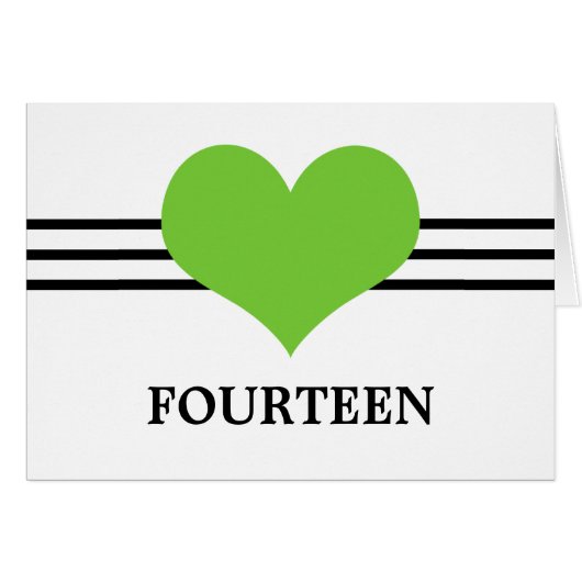 Mod Heart Tischnummer Card, grün (Vorderseite (Horizontal))