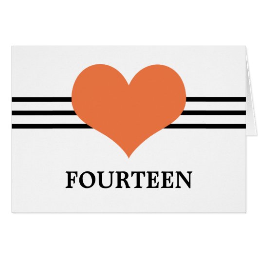 Mod Heart Tischnummer Card, Orange (Vorderseite (Horizontal))