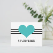 Mod Heart Tischnummer Postcard, Aqua (Stehend Vorderseite)